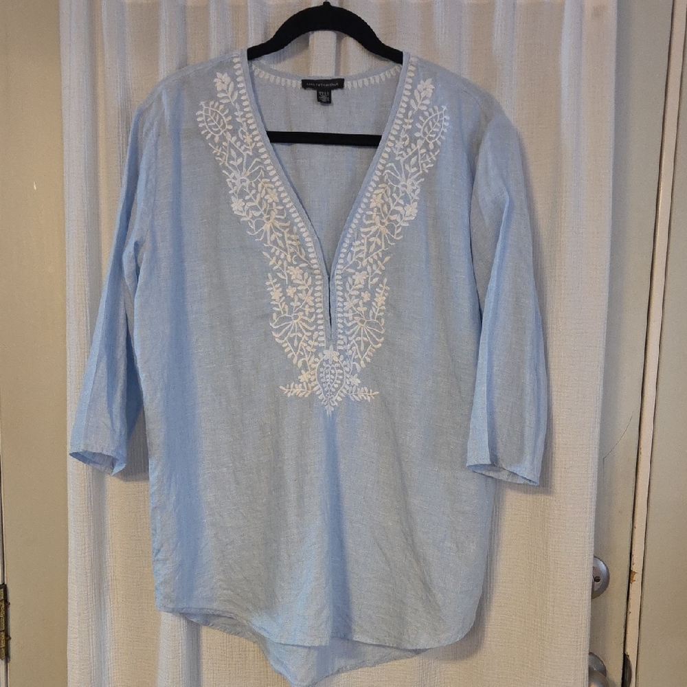 Saks Fifth Avenue Sky Blue Tunic with White Embroidery